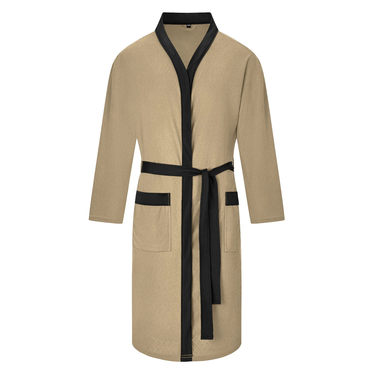 Mens Twill Terry Cloth Casual Long Robe With Two Pockets And Drawstring Tie
