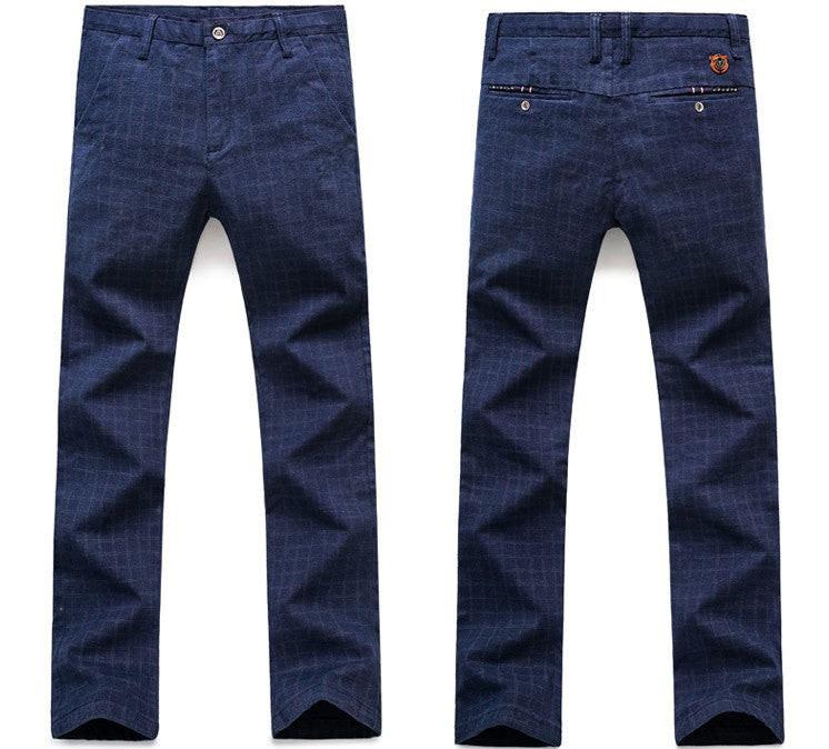 Straight trousers for men - Plaid cotton and linen
