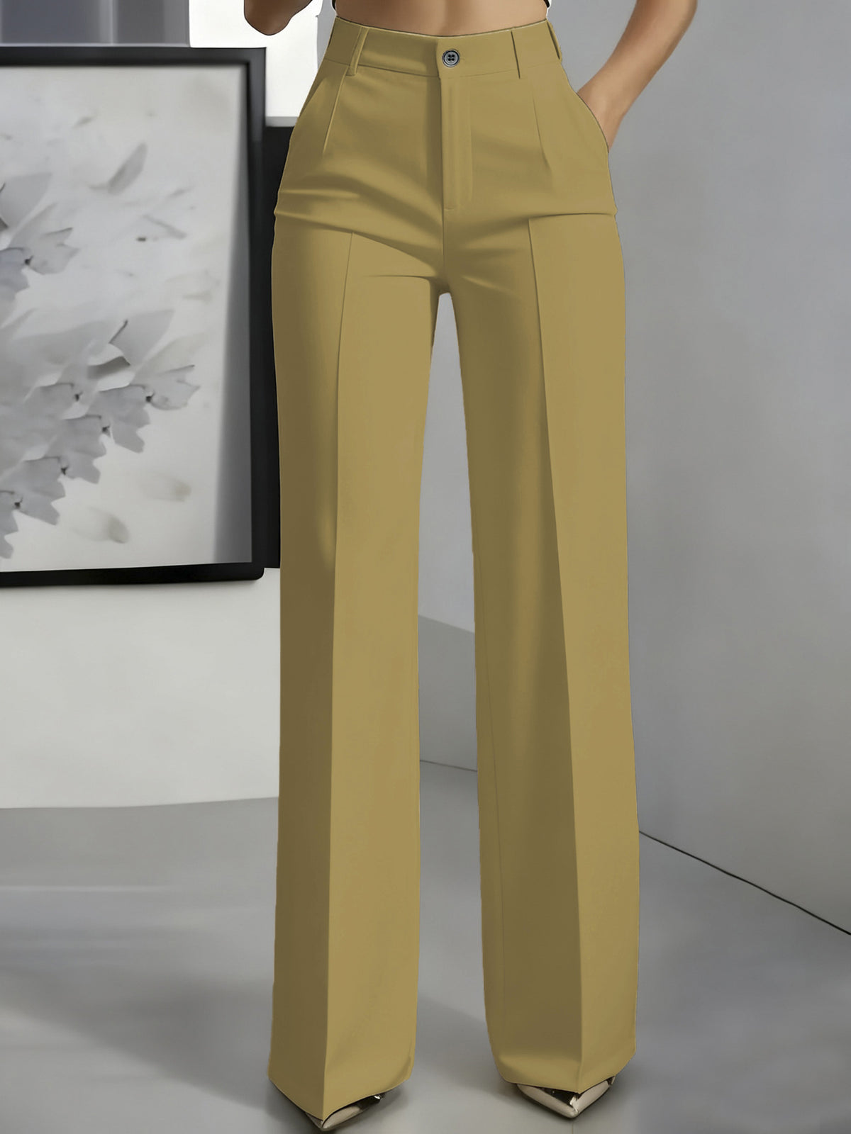 Women's White Minimalist Pants Made Of Polyester