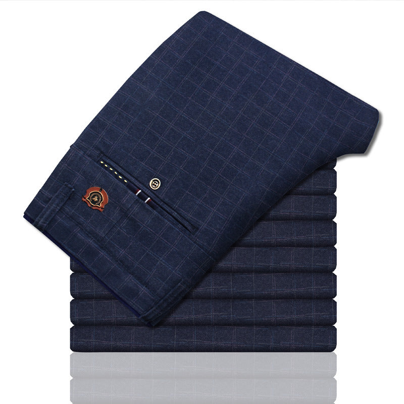 Straight trousers for men - Plaid cotton and linen
