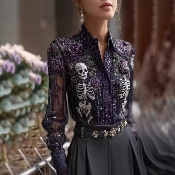 Womens Plus-Size Casual Floral Shirt