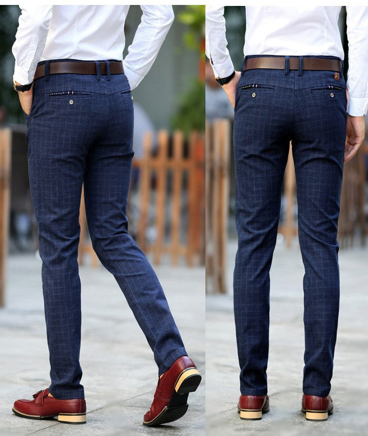 Straight trousers for men - Plaid cotton and linen