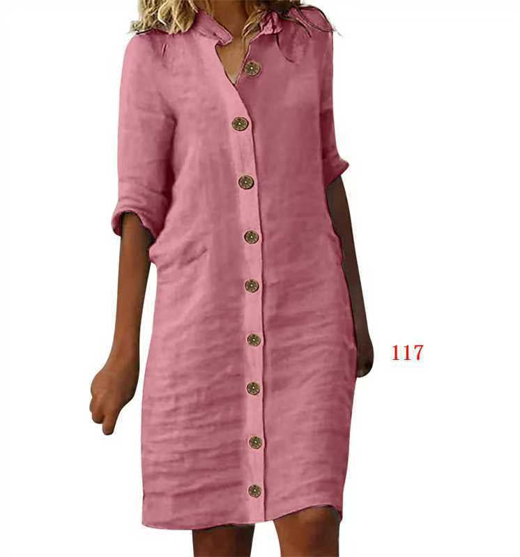 Half-sleeved Shirt Dress Summer V-neck Single-breasted Button Dresses Women's Clothing