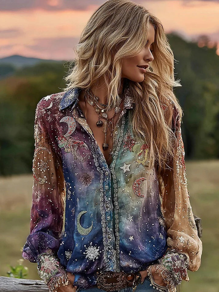 Womens Plus-Size Casual Floral Shirt