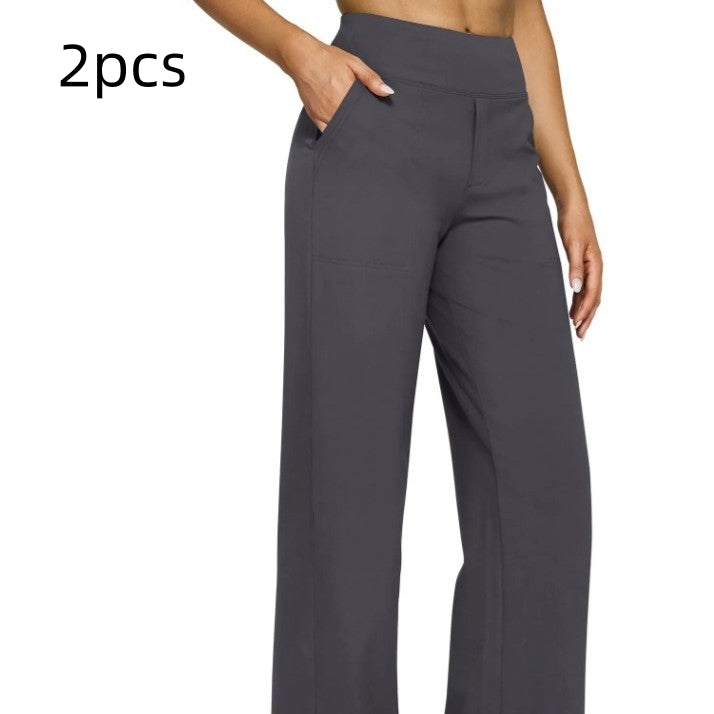 Pocket Knitted Straight High Waist Trousers