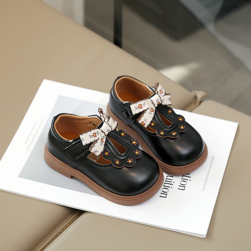 Girls Chinese Style Princess Shoes, 2026 Spring & Autumn, Toddler Pu Leather Shoes, Waterproof Breathable, Soft Sole, Fashion Kids Footwear For Little Girls