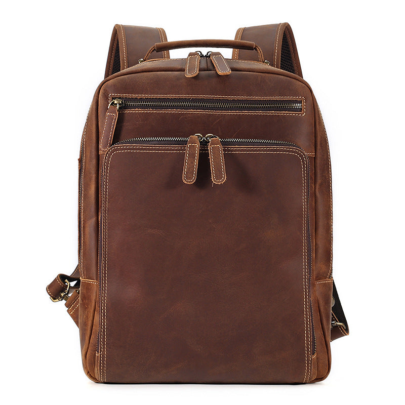 New Outdoor Travel Backpack Men's Backpack Genuine Leather Men's Bag Business Leisure Crazy Horse Leather Backpack
