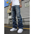 Big And Tall Men's Jeans Relaxed Straight Leg Vintage Blue Washed Plus Size Denim Pants US Warehouse