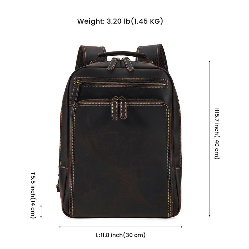 New Outdoor Travel Backpack Men's Backpack Genuine Leather Men's Bag Business Leisure Crazy Horse Leather Backpack