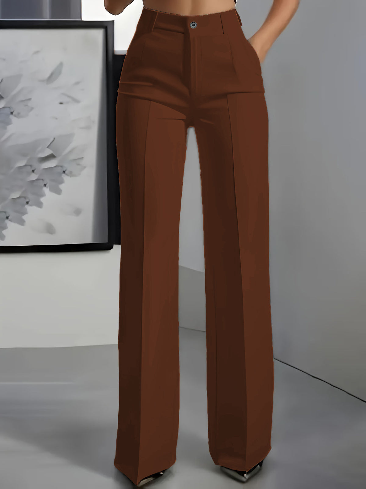 Women's White Minimalist Pants Made Of Polyester