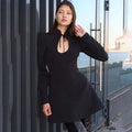 Womens Short A-Line Dress With Long Sleeves And A Mandarin Collar