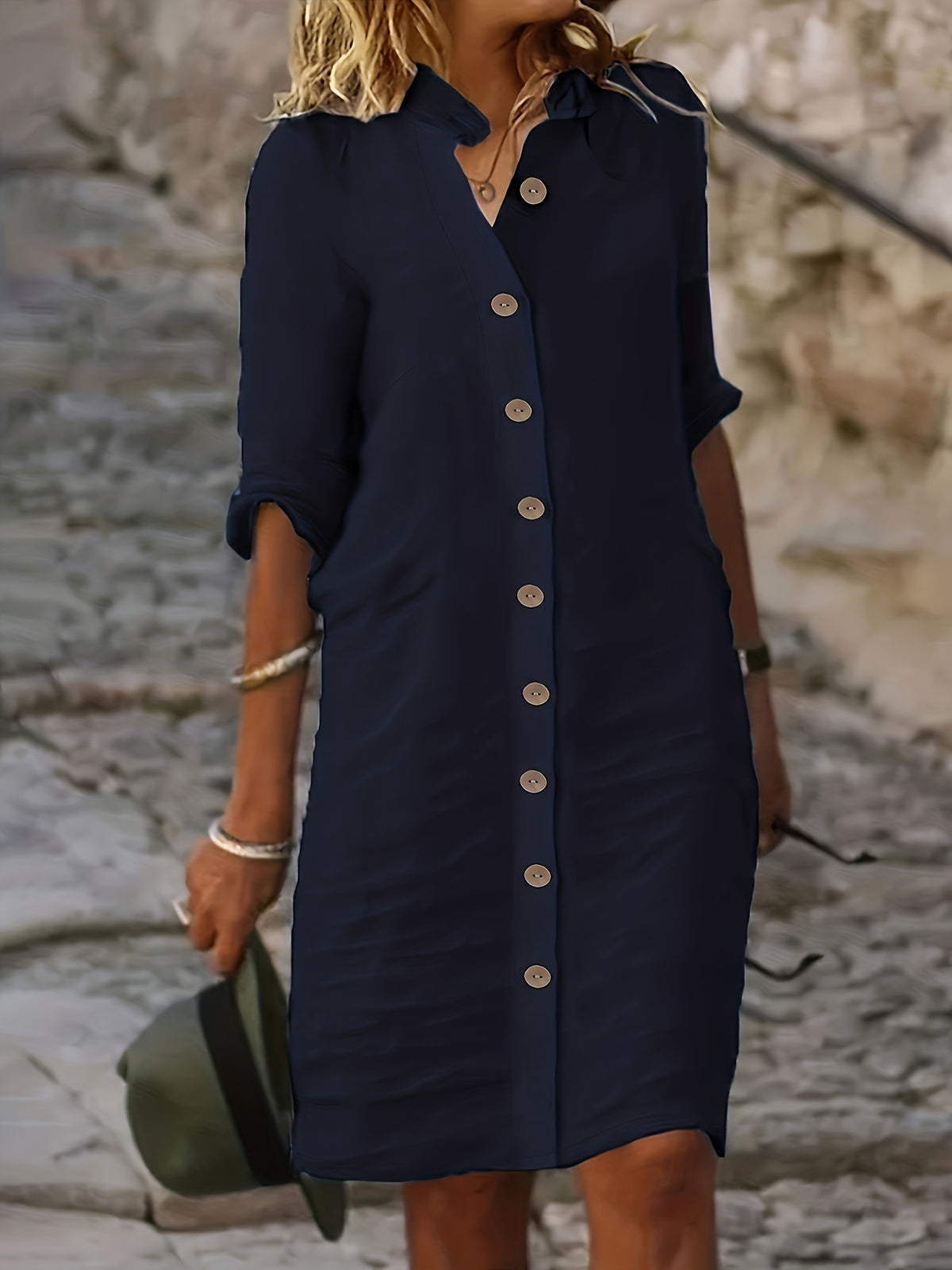 Half-sleeved Shirt Dress Summer V-neck Single-breasted Button Dresses Women's Clothing