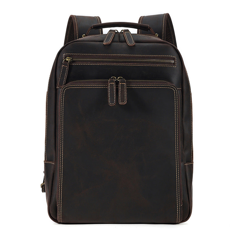 New Outdoor Travel Backpack Men's Backpack Genuine Leather Men's Bag Business Leisure Crazy Horse Leather Backpack