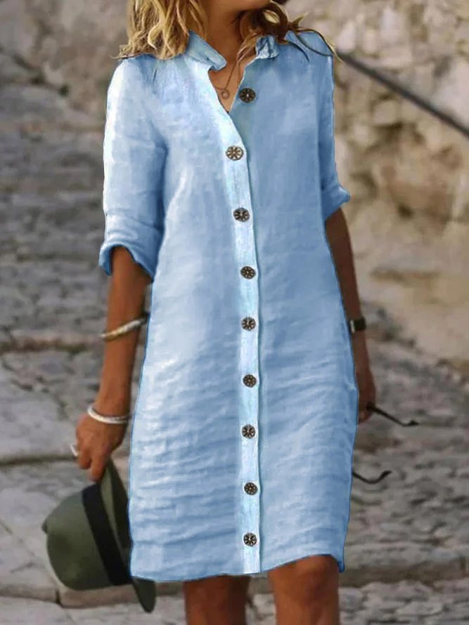 Half-sleeved Shirt Dress Summer V-neck Single-breasted Button Dresses Women's Clothing
