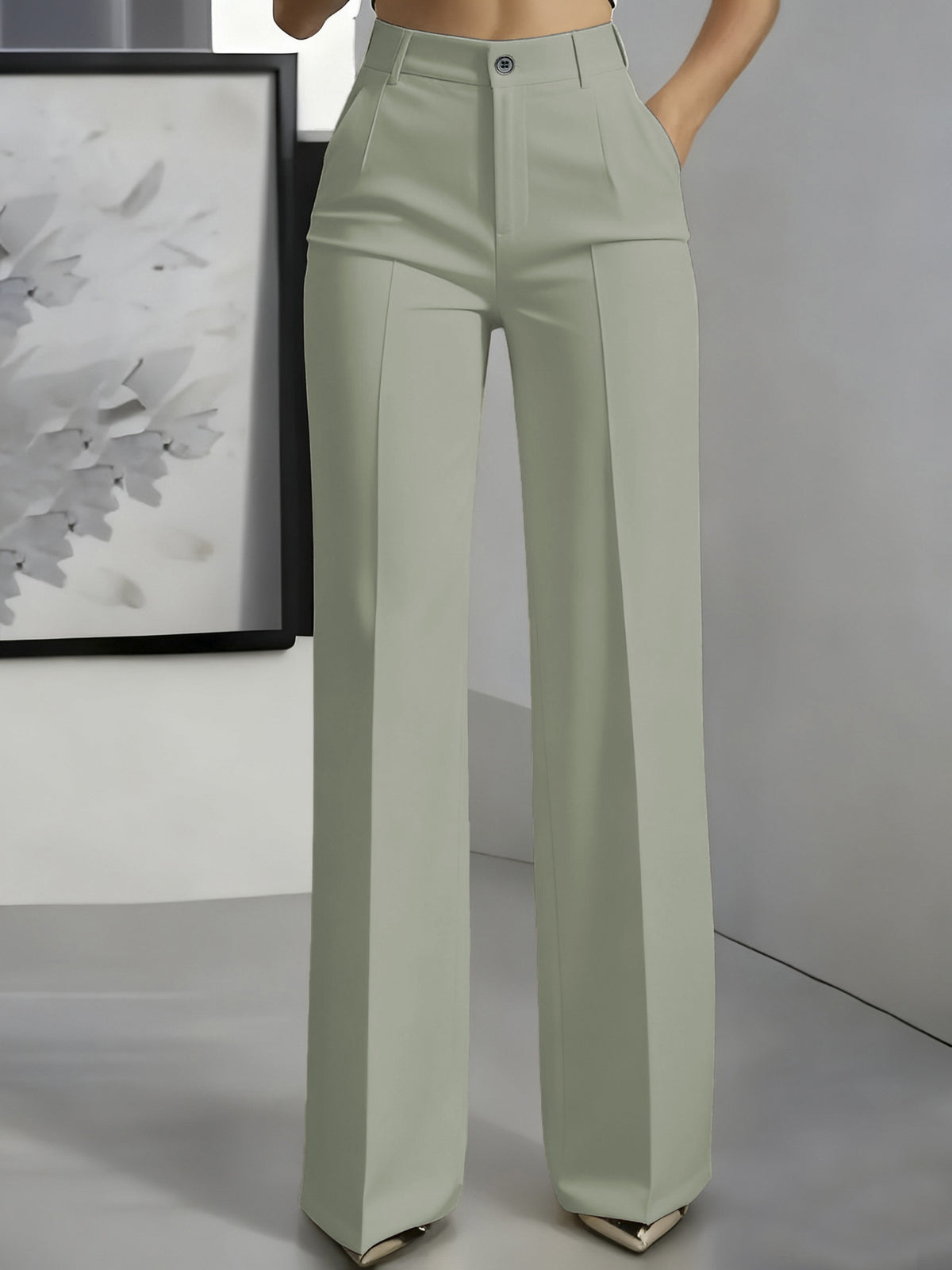 Women's White Minimalist Pants Made Of Polyester
