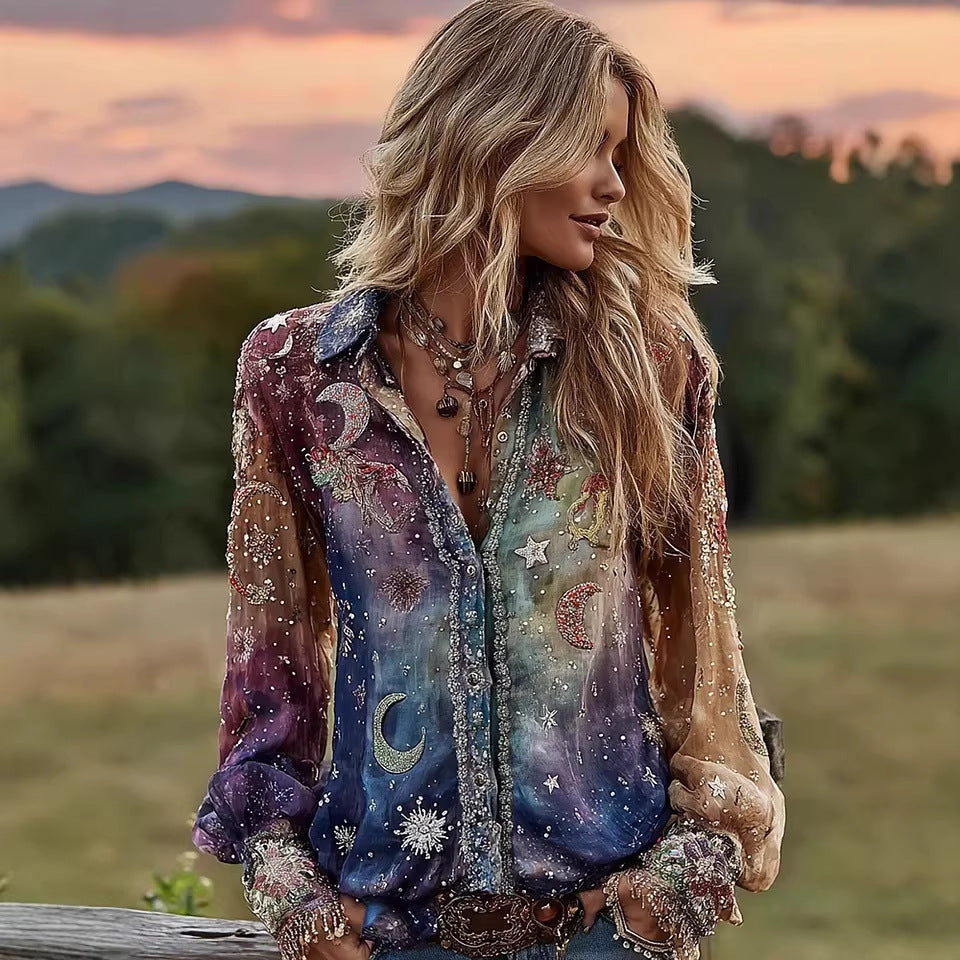 Womens Plus-Size Casual Floral Shirt