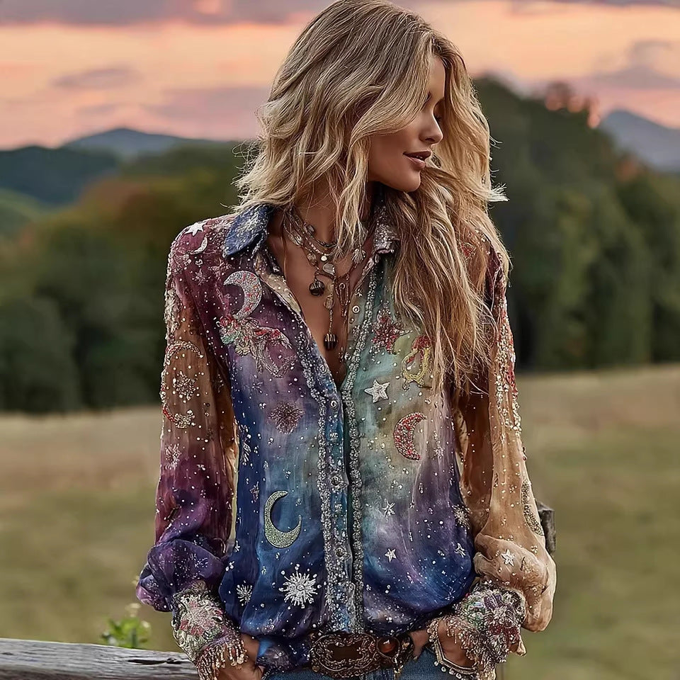 Womens Plus-Size Casual Floral Shirt