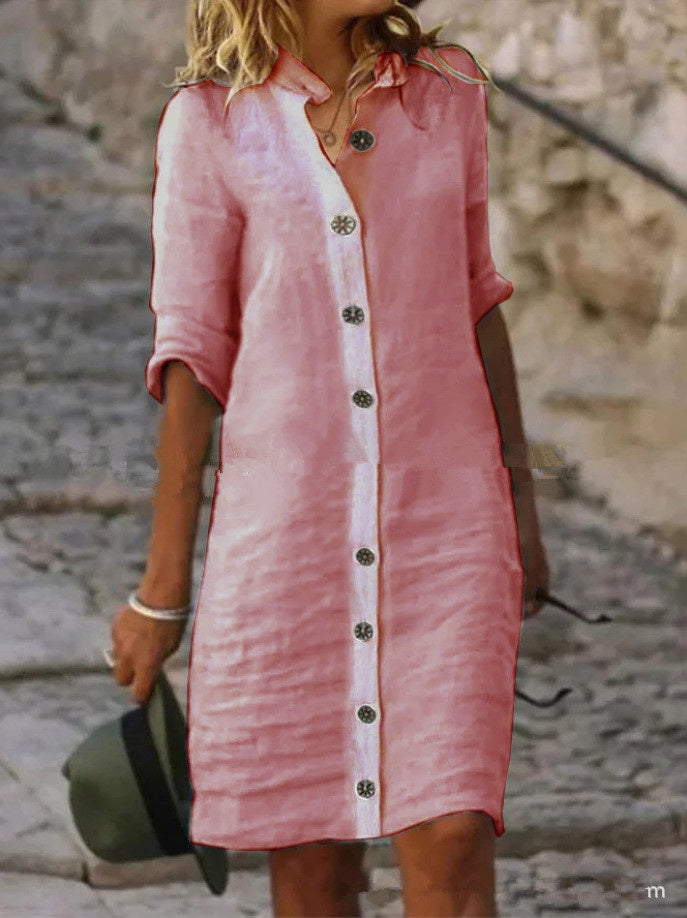 Half-sleeved Shirt Dress Summer V-neck Single-breasted Button Dresses Women's Clothing