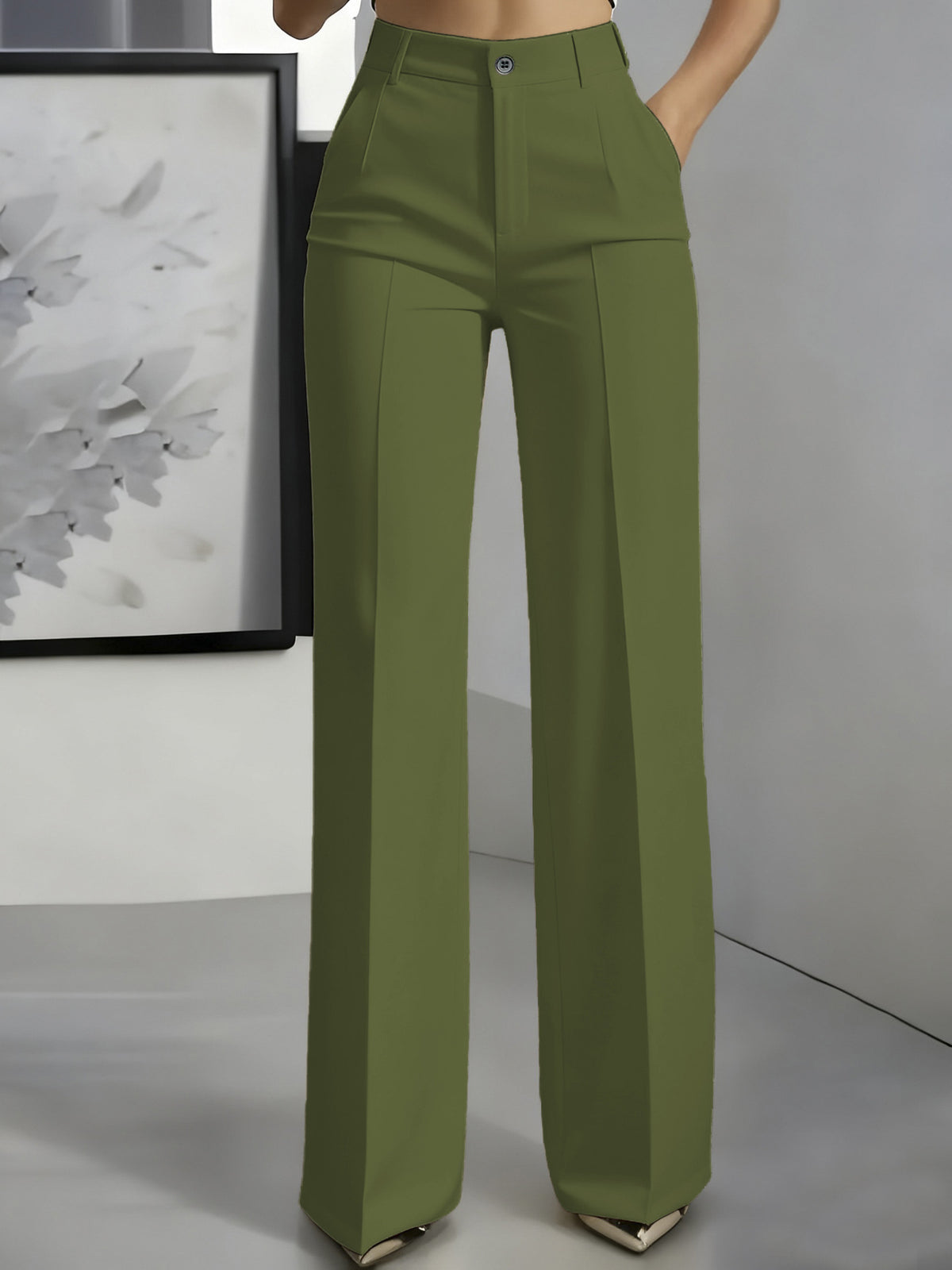 Women's White Minimalist Pants Made Of Polyester