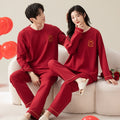 AutumnWinter Pajama Set For Couples Long-Sleeve Red Casual Loungewear