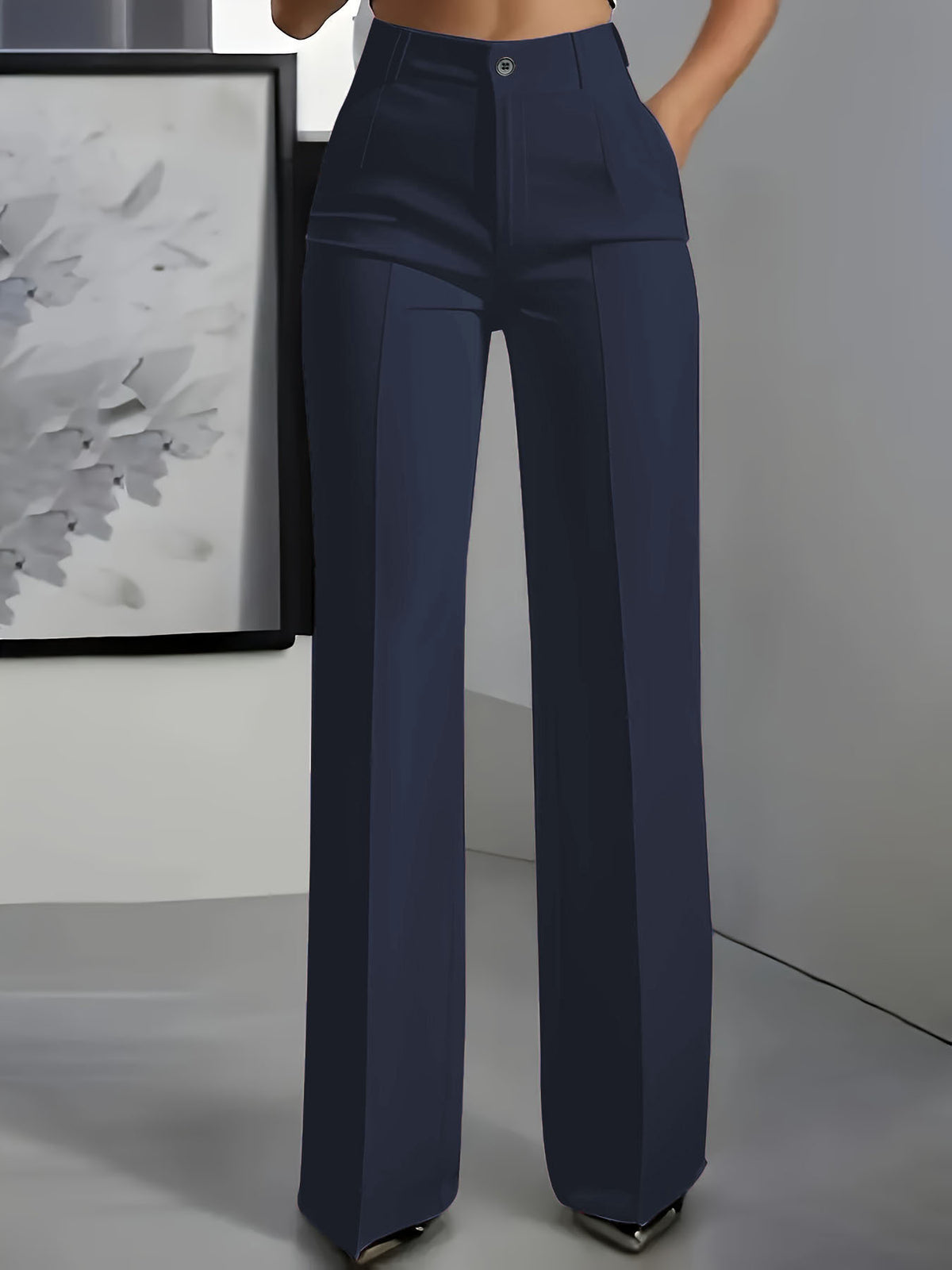 Women's White Minimalist Pants Made Of Polyester