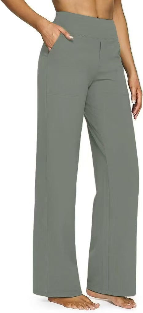 Pocket Knitted Straight High Waist Trousers