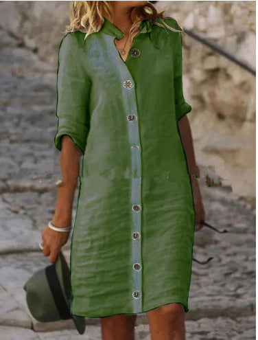 Half-sleeved Shirt Dress Summer V-neck Single-breasted Button Dresses Women's Clothing