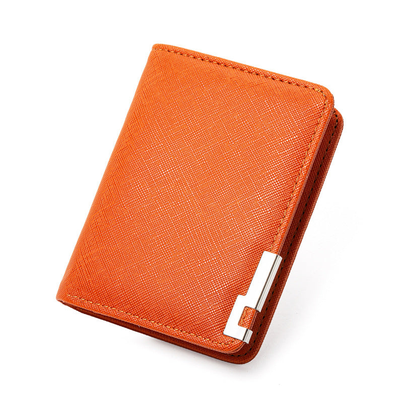 Mens Ultra-thin Short Wallet With Metal Trim