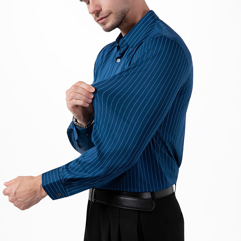 High-elasticity Striped Mens Long-sleeve Shirt