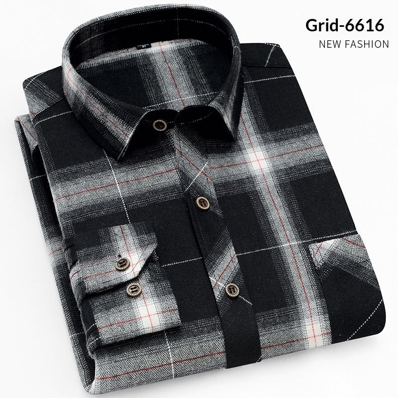 Mens Long-sleeve Plaid Casual Wear For Young And Middle-aged Adults Autumnwinter