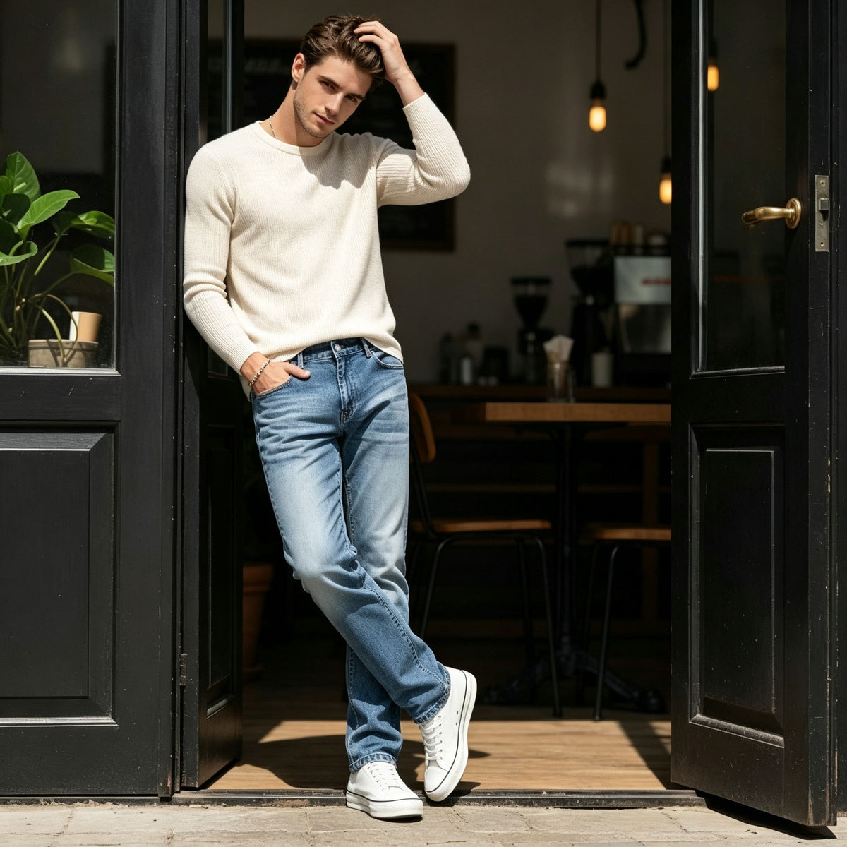 Snow Wash Fleece Lined Jeans Men Light Blue Straight Denim Pants Winter Warm US Local Inventory