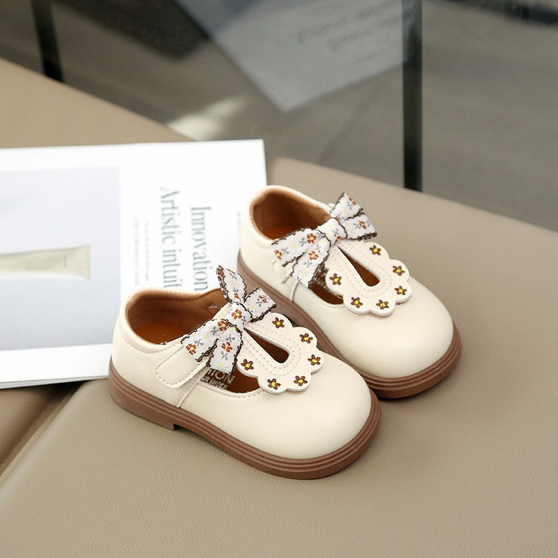 Girls Chinese Style Princess Shoes, 2026 Spring & Autumn, Toddler Pu Leather Shoes, Waterproof Breathable, Soft Sole, Fashion Kids Footwear For Little Girls