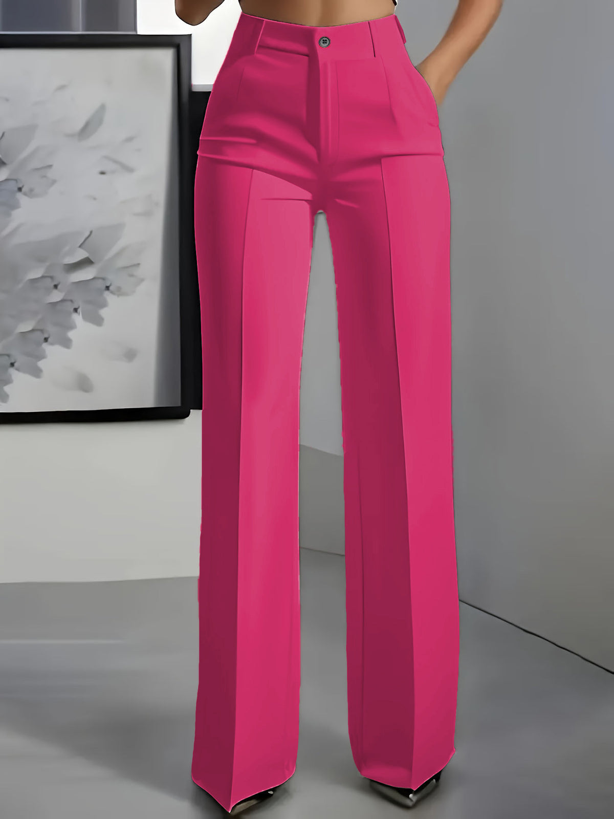 Women's White Minimalist Pants Made Of Polyester