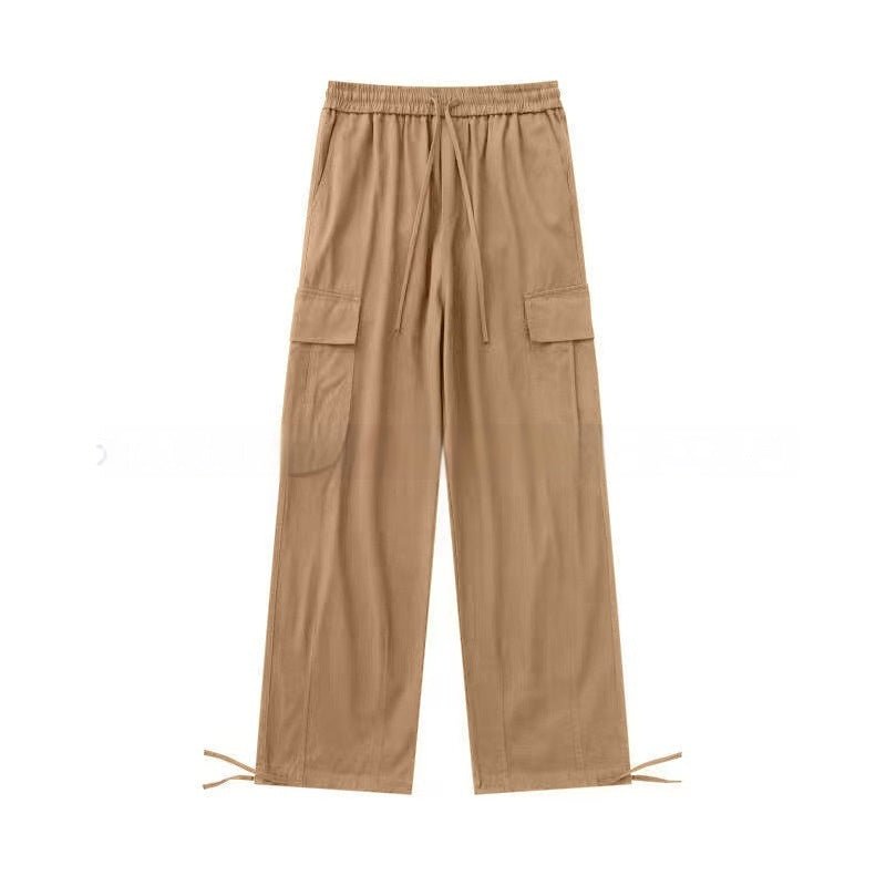 Loose Fitting Casual Straight Leg Cargo Pants With Multiple Pockets And A Drawstring Waist