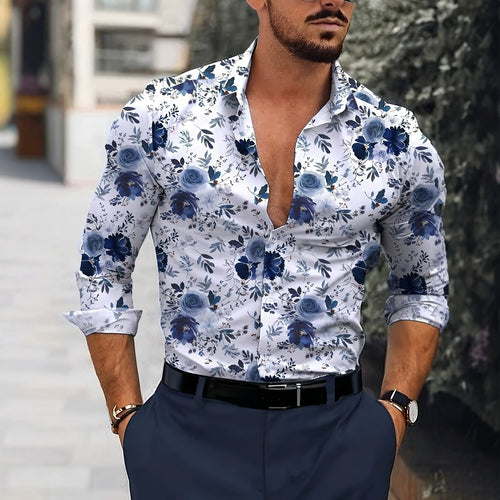 Mens All-over Print Long-sleeve Floral Shirt