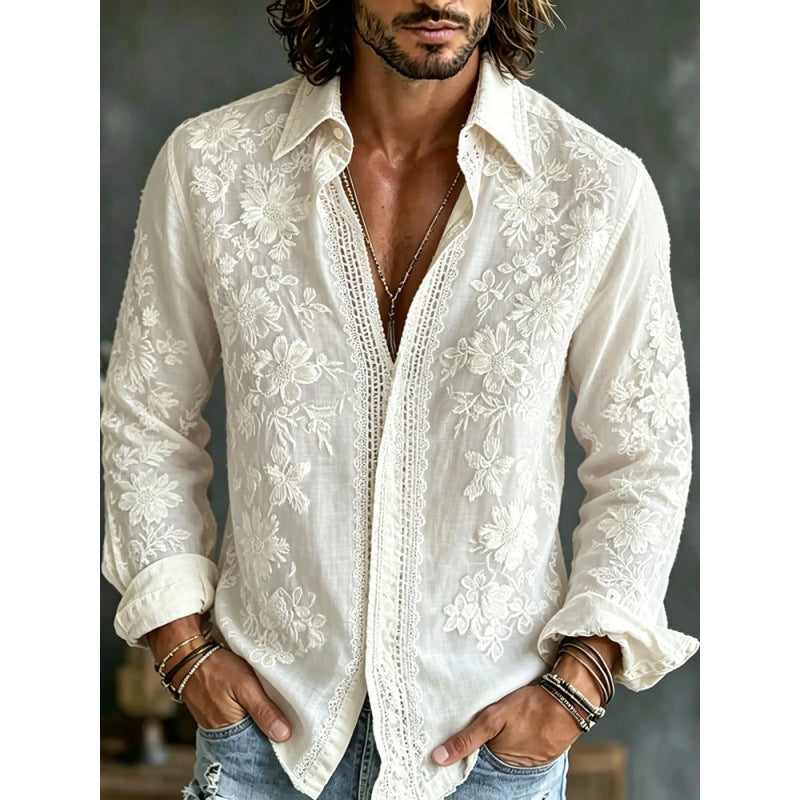 Men's Digital-Print Retro Floral Casual Shirt