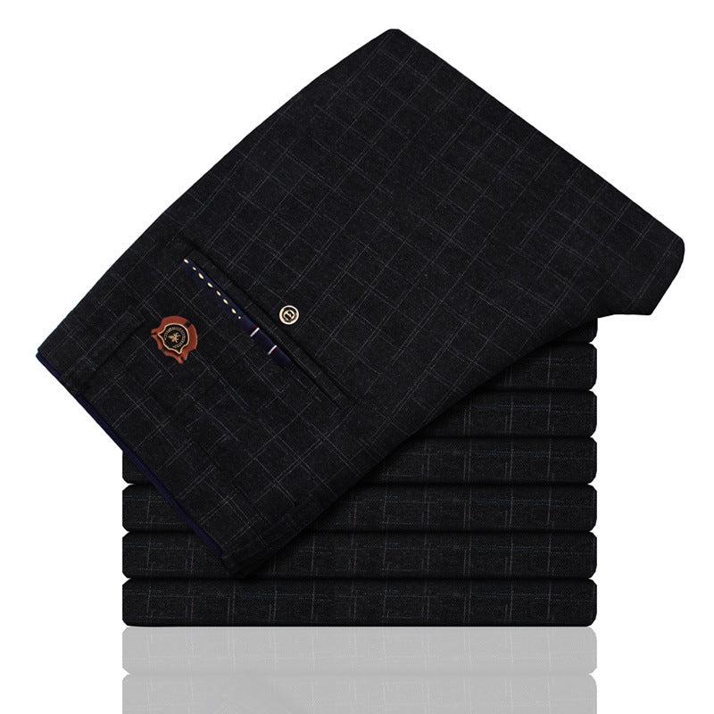 Straight trousers for men - Plaid cotton and linen
