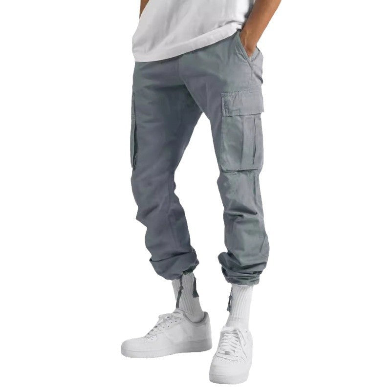 Men's Workwear Casual Pants European And American Independent Station Foreign Trade Drawstring Multi-Pocket Long Pants