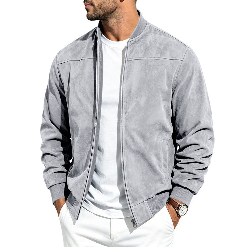 Suede Long-sleeve Zip-up Jacket
