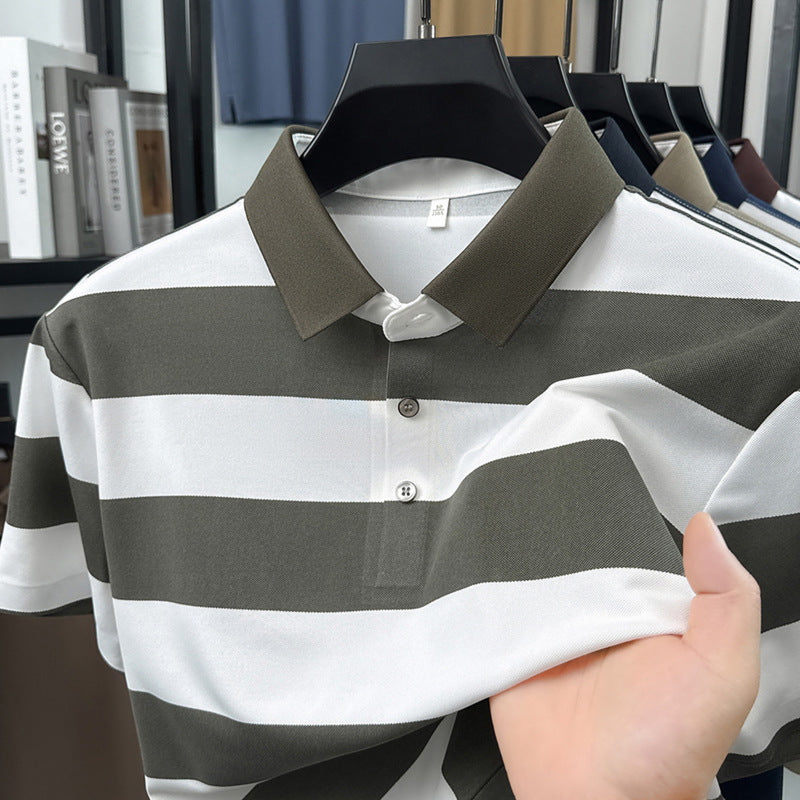 Mens Seamless Striped Cool-Feel Short-Sleeve T-Shirt