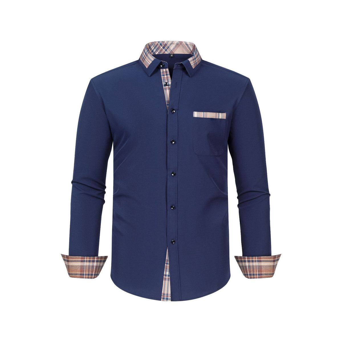 Jiana Cross-Border Specializes In Color-Blocked Floral Collar Men's Shirts, Stretchy, Wrinkle-Free, Business Fashion, Amazon Men's Long-Sleeve Shirts