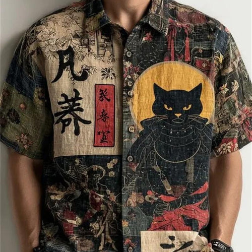 New Chinese-style Three-dimensional Relief Dragon Patchwork Short-sleeve Shirt