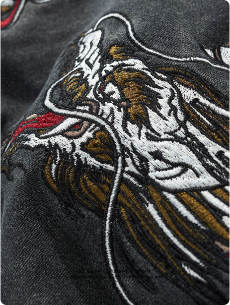 Mens Loose-Fit Sweatshirt With Dragon Embroidery And Round Neck