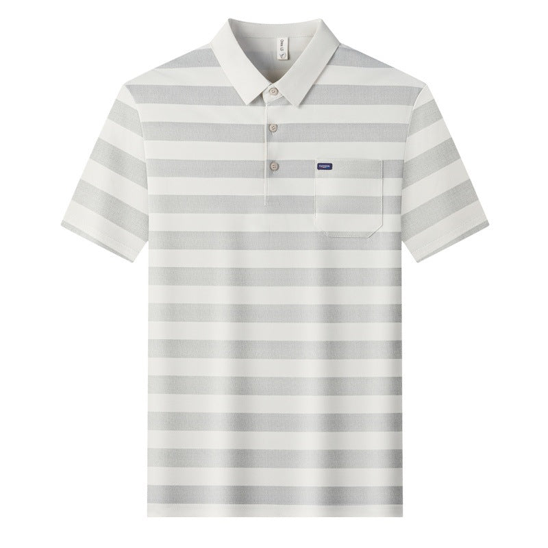 Men's Youth Striped Lapel Pocket Fashion Short Sleeve T-shirt