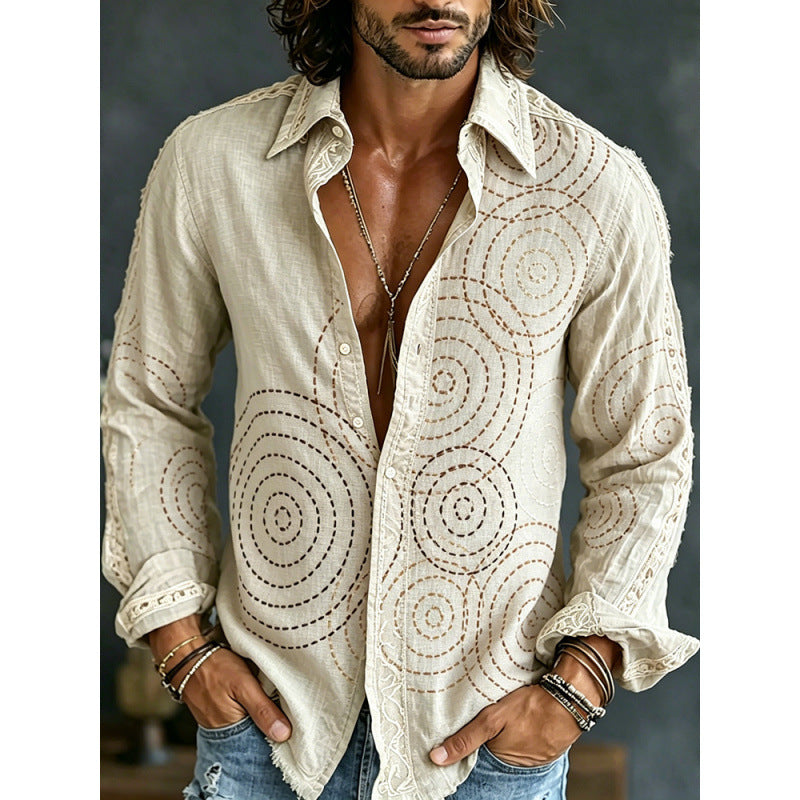Men's Digital-Print Retro Floral Casual Shirt