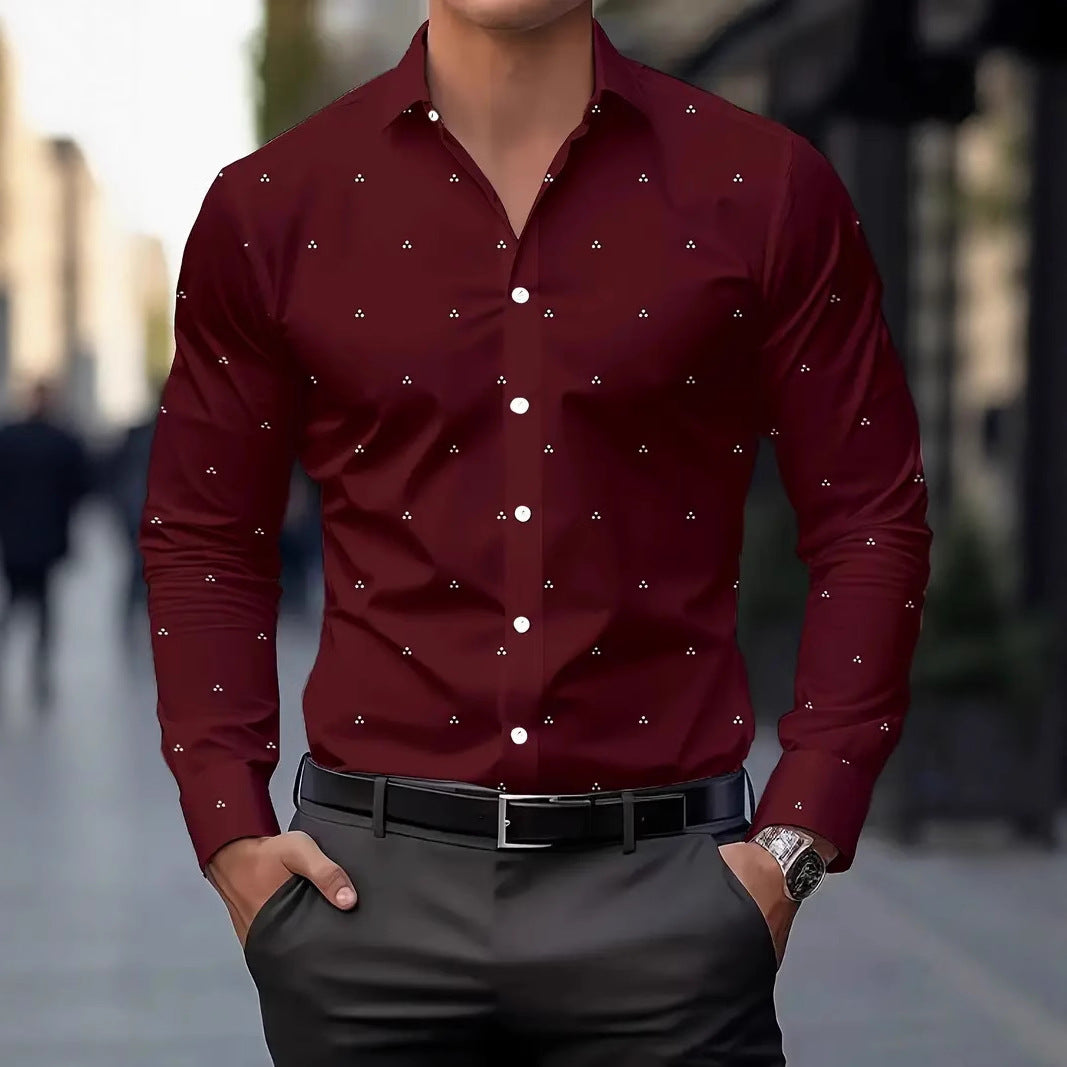 Mens Printed Polka-Dot Long-Sleeve Shirt