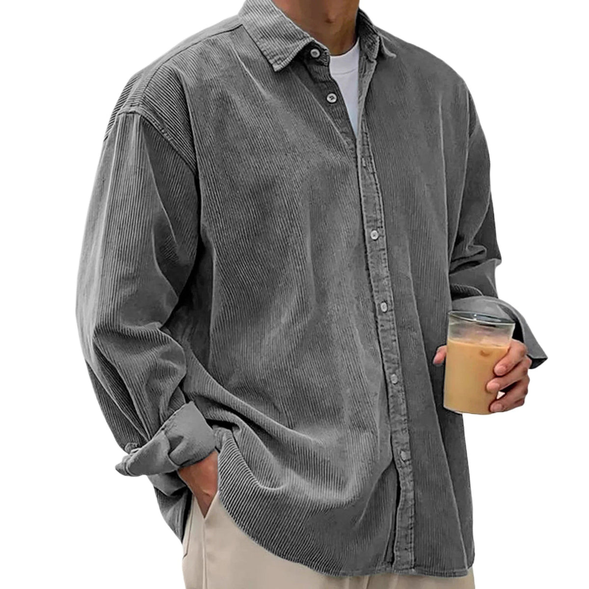 Cross-Border Corduroy Shirt For Men, Long-Sleeved Trendy Brand Casual Loose Men's Autumn And Winter Thick Shirt For Men