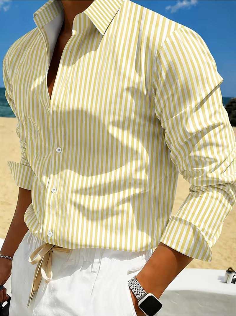 Men's Striped Long-sleeve Shirt For Summer
