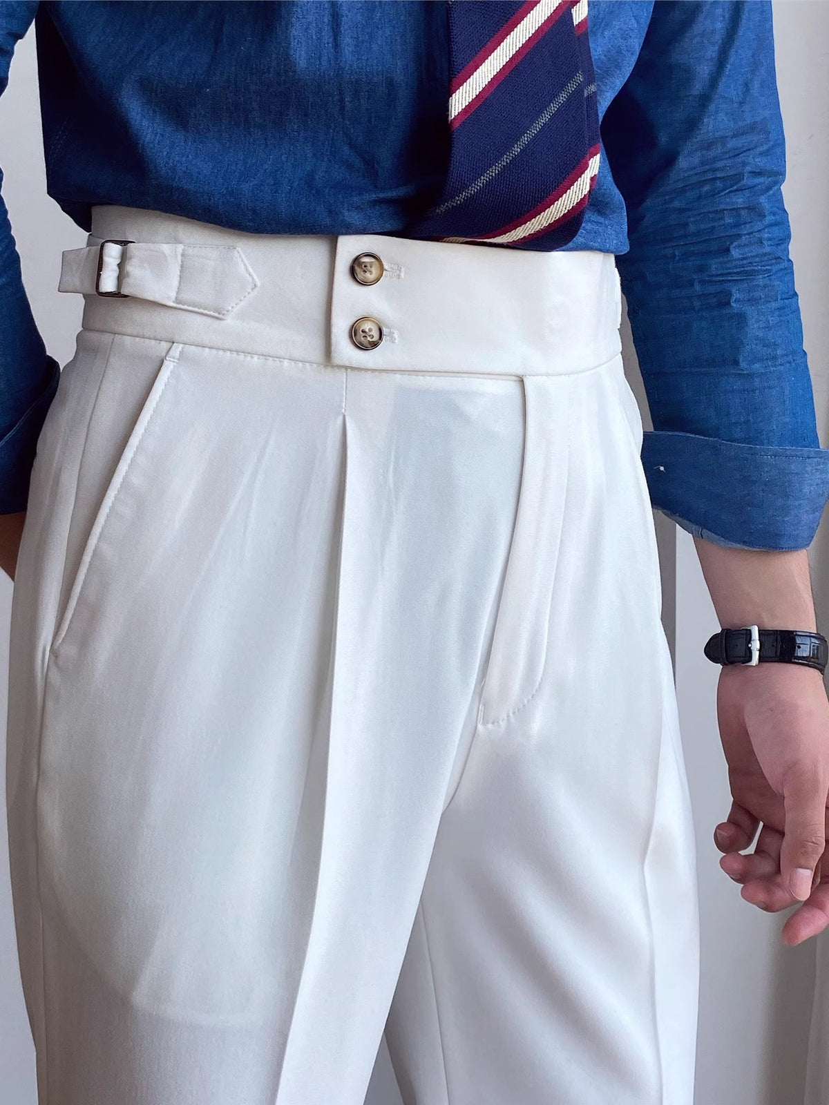 Italian-style Paris-button High-waisted Straight-leg Trousers