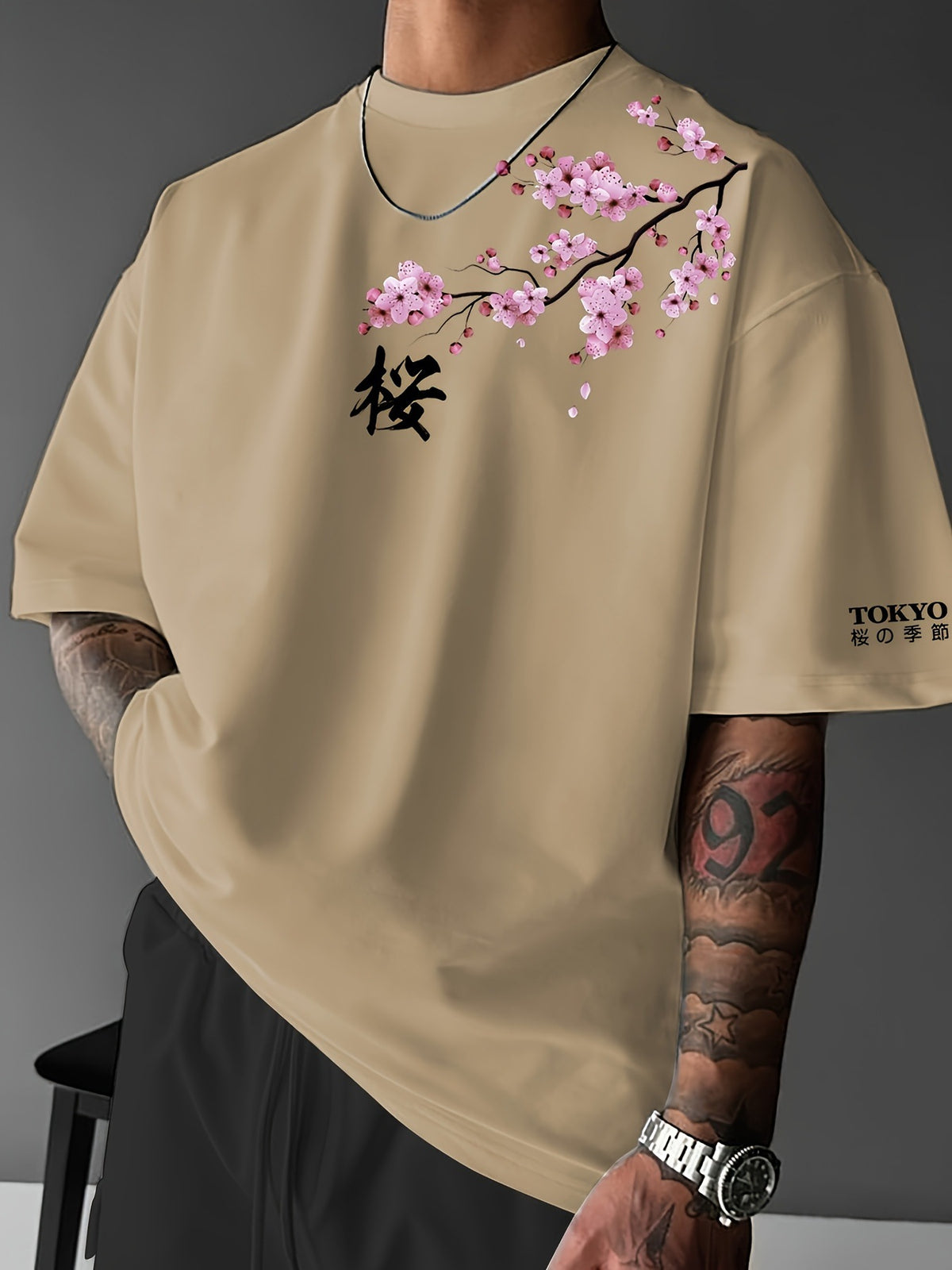 Japanese-style Tokyo Cherry-blossom-print Short-sleeve T-shirt